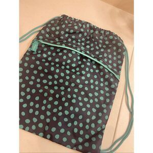 Thirty-One blue green polka dot drawstring backpack bag 1 zipper pocket